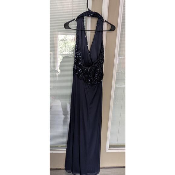 Cachet Navy Blue Sequin Top Maxi Dress Formal Gown Mother Of Bride Wedding Sz. 8 - Picture 4 of 9
